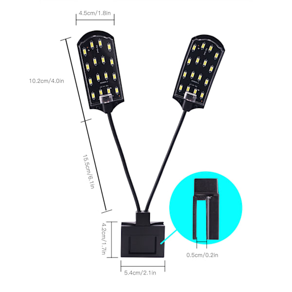 Dubbelhuvud akvarieljus Hög ljusstyrka 360 graders rotation LED akvarium planterad klämlampa EU-kontakt 220V