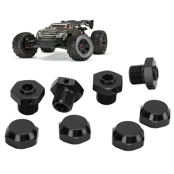 4 st RC-hjulnavsadapterkit i professionell aluminiumlegering, navadapter för ARRMA 1/8 RC-bil, svart