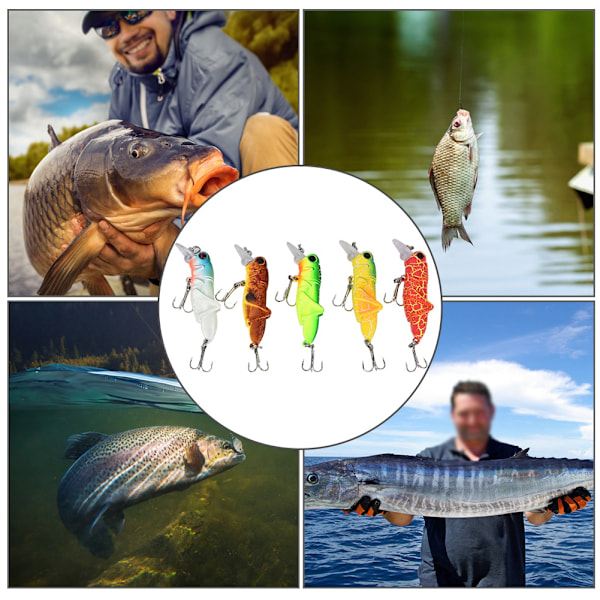 Expert Angler Series, Ledade klor för realistisk aktion, Livsliknande formbete, 5 st starkt färgade fiskedrag i plast