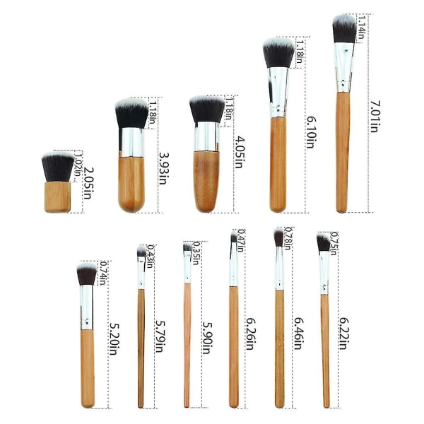 11 st bambu makeup ögonbrynsborstar professionell set - vegansk & cruelty free - ögonskugga, ögonbryn, eyeliner, blending, foundation