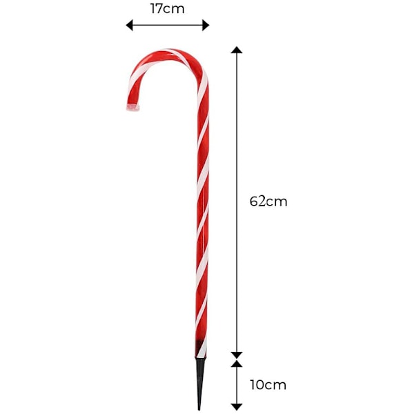 Julgransgodisgångmarkörer, 62 cm höga, 4-pack, genomskinliga polkagrisar, perfekta för utomhus juldekoration