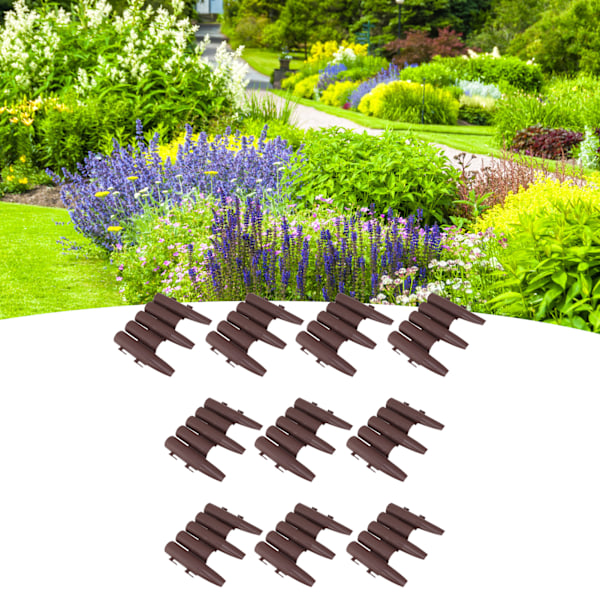 10 st Staggered Short Fence PP Lätt att installera Brun Short Fence Edging för balkong Blomsterbädd