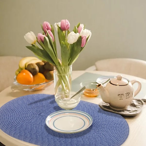 Oval Flätade Bordstabletter 30*45cm Bordsunderlägg för Matbord Naturligt Vävda Värmebeständiga Bordstabletter (Oval Mörkblå)