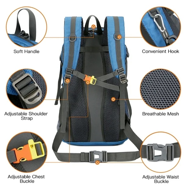Ergonomisk Design Vandringsryggsäck, 45L Lättviktig Vattenavvisande Ryggsäck med Andningsbart Mesh och Justerbara Remmar för Ditt Nästa Äventyr