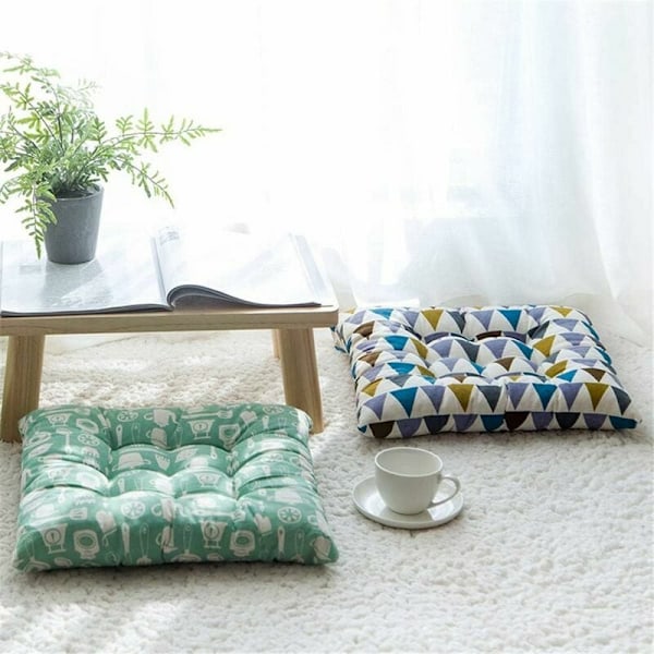 Golvkudde i polyestermaterial, användning under alla årstider för komfort inomhus och utomhus, japansk futon-inspirerad gul schackrutig 2-pack runda sittdynor