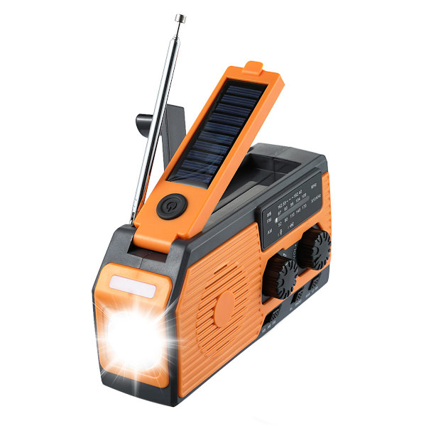 5000mAh Nödväderradio Portabel Powerbank med Solladdning, Handvev och Batteridrift, SOS-larm, AM/FM & LED-ficklampa för Utomhusbruk