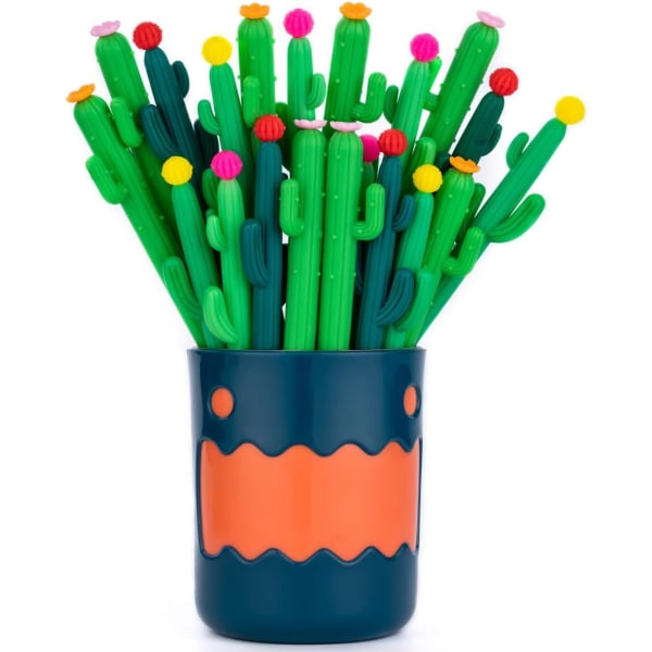 Cactus Black Ink Pennor, 20 st Set, Söt Journaling Fun Bulk Gel Pennor för barn Kontor Skolmaterial, slumpmässig färg