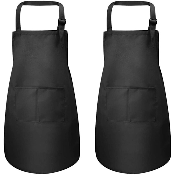 2-pack svarta barntavlor med fickor, justerbar matlagningsförkläde för pojkar och flickor, köksförkläde målarförkläde, barnkonstnärförkläden