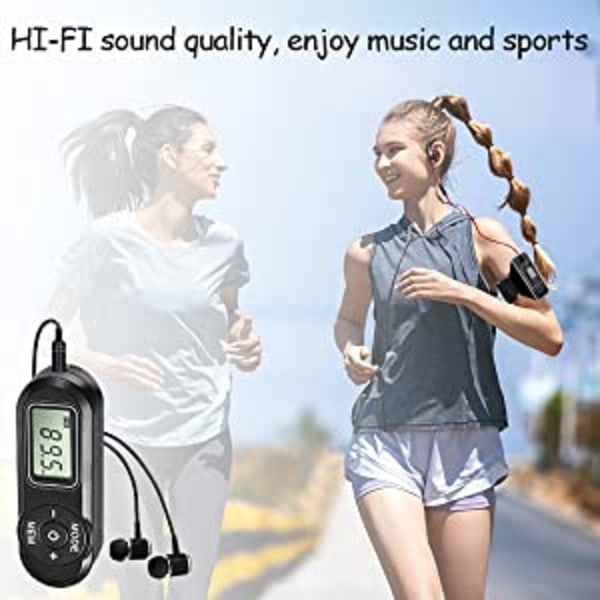 Personlig FM Walkman-radio, Mini Digital Tuning Bärbar Radio med Hörlurar LCD-skärm, Fickradio för Promenader Jogging