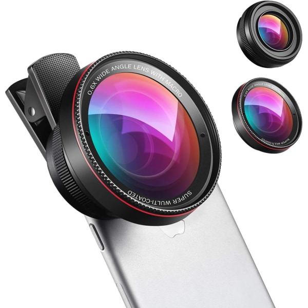 (Ny) Telefonkameraobjektiv, 0,6X supervidvinkelobjektiv, 15X makroobjektiv, 2 i 1 Clip-On mobiltelefonlinssats för iPhone, Samsung, andra smartphones