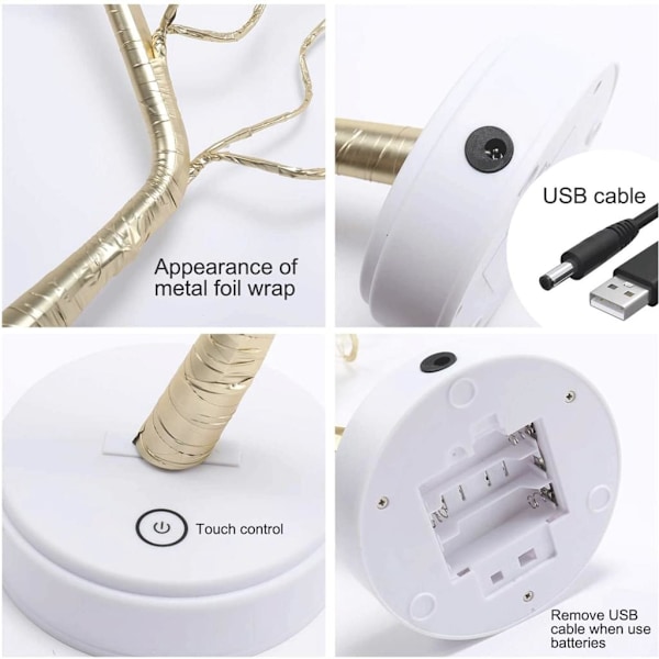 USB- och batteridriven dekorationslampa, justerbara grenar för formning, bonsai-stil design, perfekt present för heminredning, nattlampa med