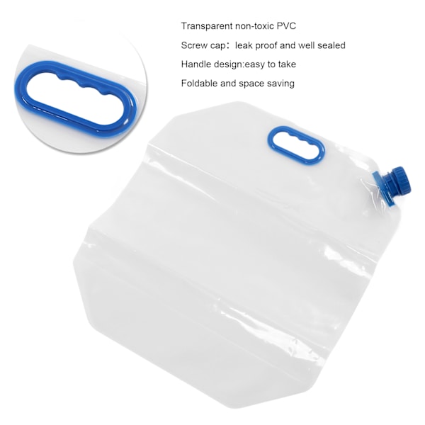 15L hopfällbar vattenbehållare väska transparent PVC återanvändbar frysbar vattenbehållare för nödsituationer utomhuscamping blå