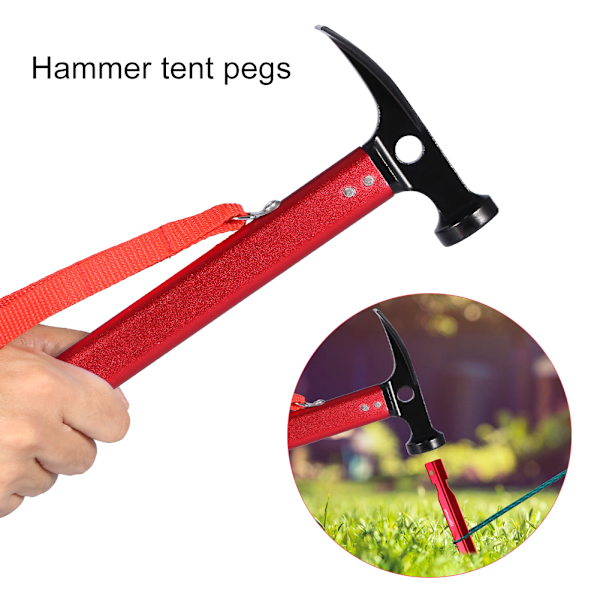 Tre-i-ett Funktion Tältpinnehammare, Hållbar Konstruktion, Portabel Design för Backpacking, Vandring, Husvagnssemester, Starka Färger, Lätt att Bära