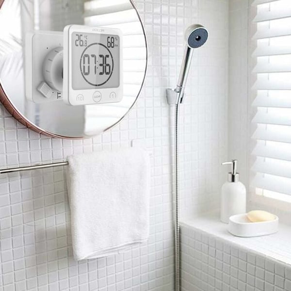 Digital Duschklocka, Vattentålig för Badrum och Kök, Pekskärmstimer, Flexibel Installation, Nedräkningstimer med Alarm, Temperatur