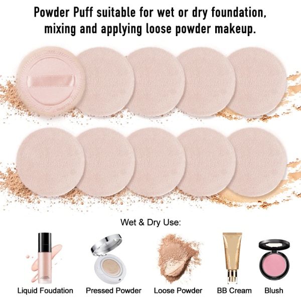 10-pack Powder Puff Bomull kosmetiska Powder Makeup Puffar