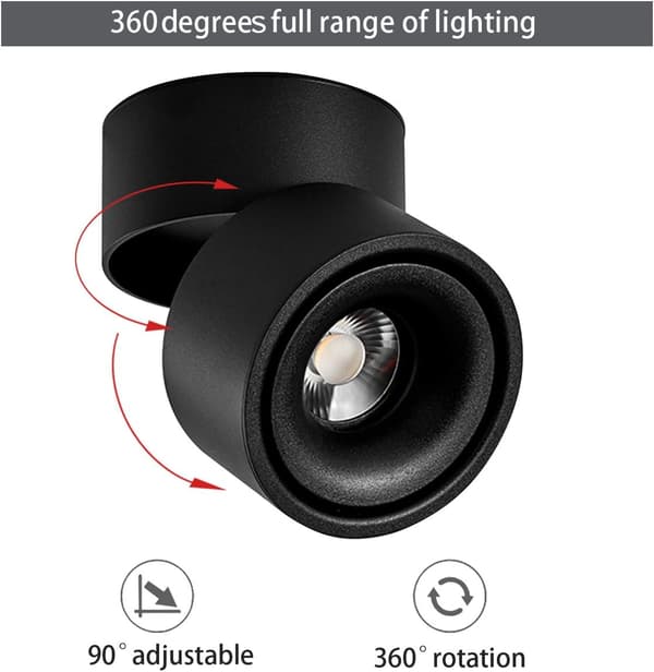 12 W LED takspotlight, overflatemontering, justerbar aksent