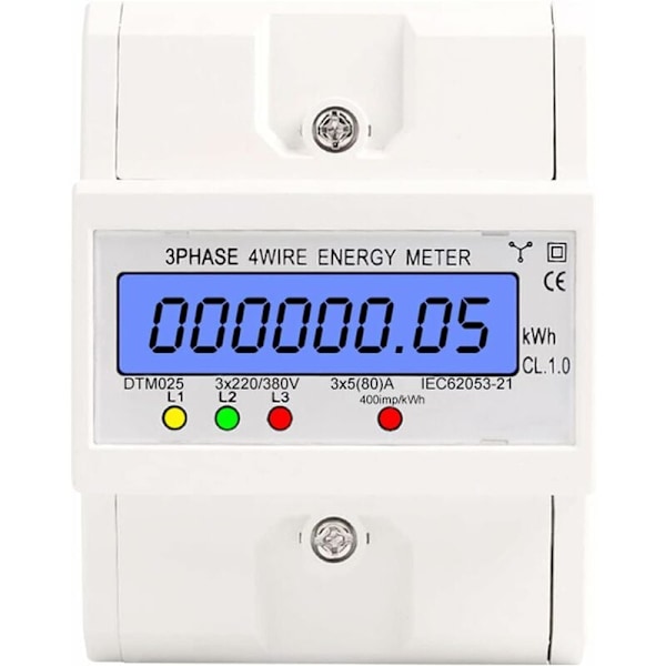 Digital LCD Energimätare, Trefas 4-tråds Förbrukningsmätare med Bakgrundsbelyst Display, Anti-elektromagnetisk Intereferens Stabilitet Säkerställer Noggrannhet
