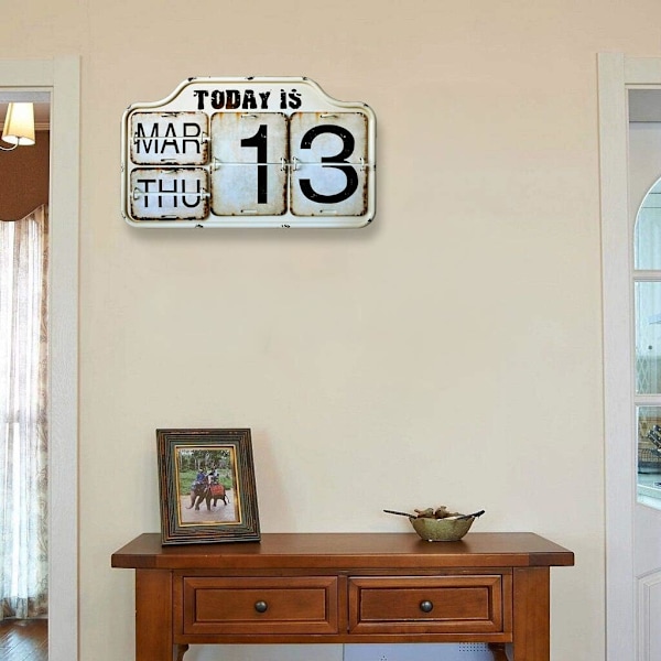 Sliten Chic Metallisk Evighetskalender Permanent Kalender Kvadratisk Form Nött Finish Vägghängande-Reproduktion Antik