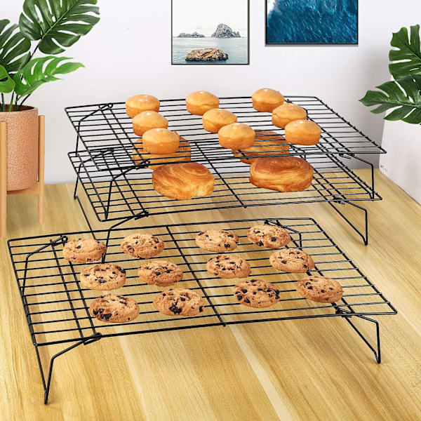 Kylställningar för kakor, 3 stapelbara bakställningar, rostfritt stål med non-stick-beläggning, 40 x 25 cm, lämpliga för kex- och kakkylning (stora)