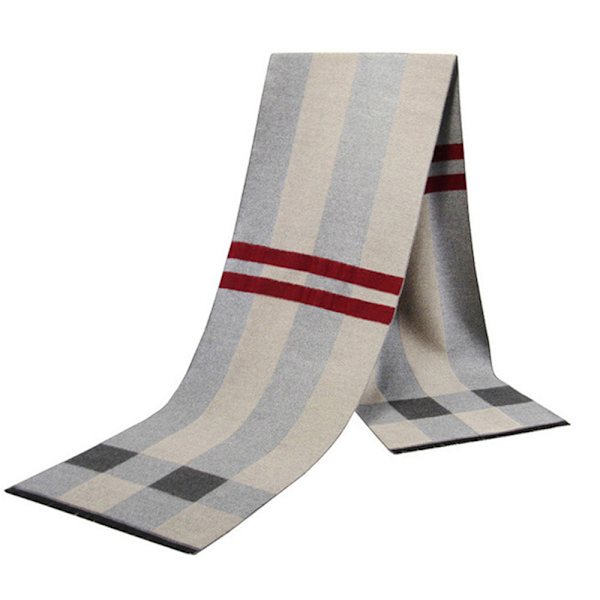 Lyxig Merinoull Randig Herrscarf - Presentförpackad Vinter Mjuk Varm Tjock Stickad Slips för Män