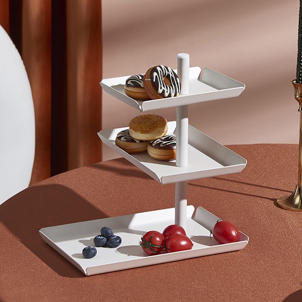 Stilren Vit Stål Fyrkantig Dessertbricka, Våningsställ för Cupcakes, Rustik Träinspirerad Dekor, Enkel Montering & Demontering, Hållbar