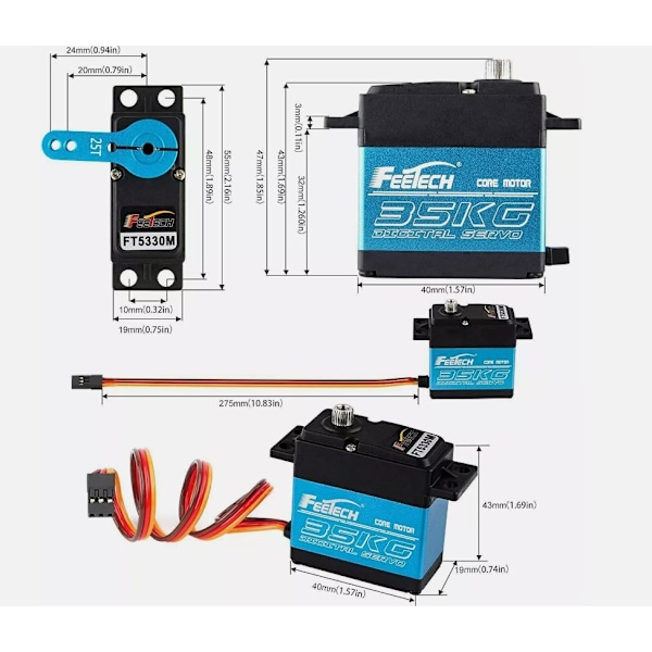 Digital Servo Motor med Högt Vridmoment, Vattentät Servo med Full Metallväxel för Robot RC-Bilar, Vinkelområde 180°, 2-pack