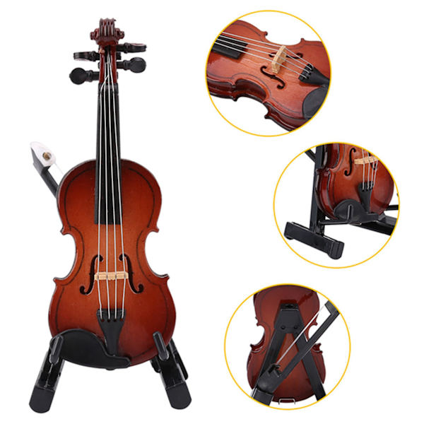 Miniatyr Fiol Modell med Stativ Fodral Dockhus Tillbehör Mini Musikinstrument Dekor Present