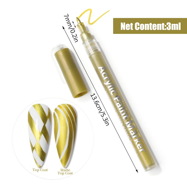 Professionell Nagelkonstpenna, Hög Mättnad Stark Färg Nageldesignverktyg, Snabbtorkande Giftfritt Vattenbaserat Bläck, Multifunktionell Design för DIY