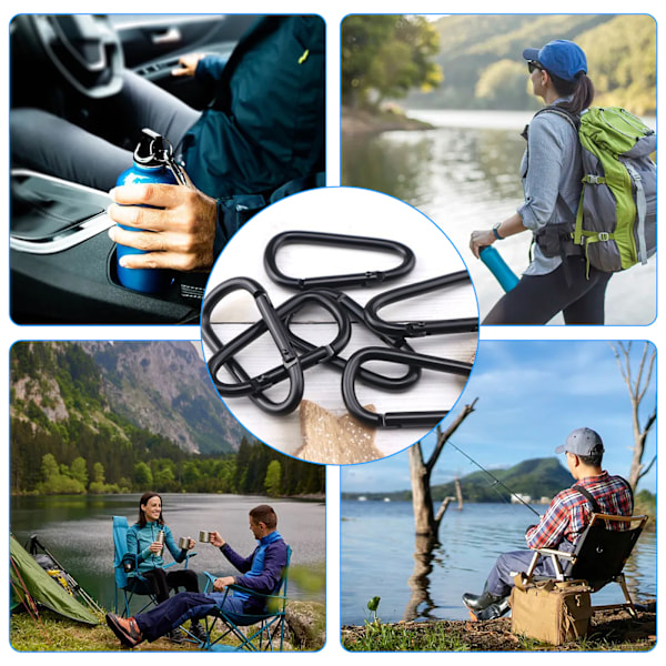 20-pack små aluminiumkarbinhakar, 40 x 4 mm minikarbinhakar, små svarta karbinhakar för ryggsäck, bälte, tält, camping, resor