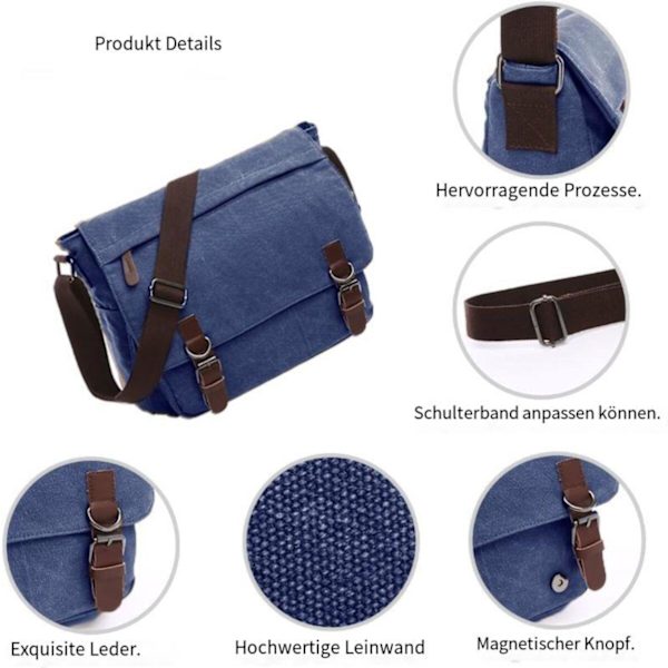 Canvas laptopväska axelväska för arbete och skola.(Blå)