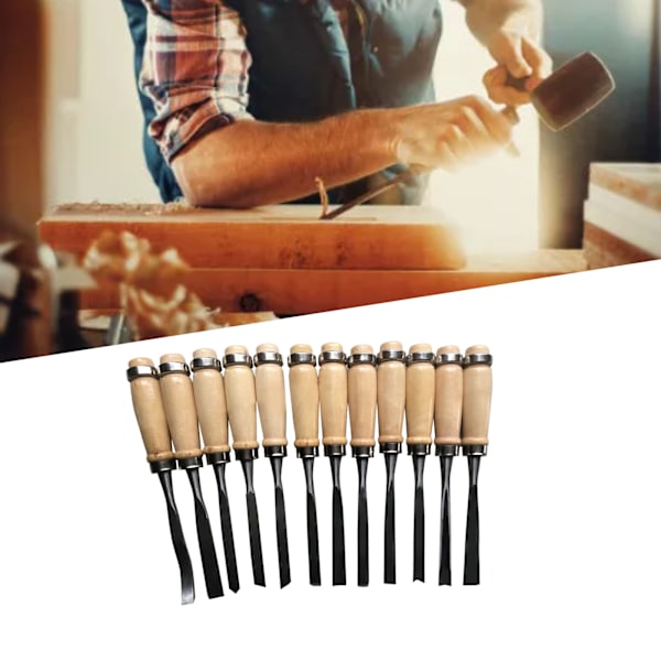 Träsnideri Mejslar Set Polerat Bekvämt Grepp Praktiskt Bärbar Hand Snideri Mejslar Kit 12Pcs