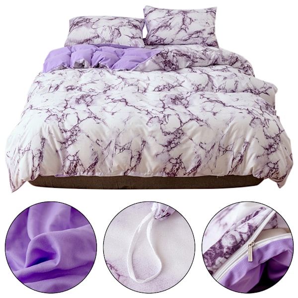 3-delat set polyester marmorerad påslakan örngott sängkläder set EU dubbelsäng storlek (lila)