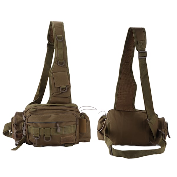 Fiskeutrustning Väska Nylon 600D Fiskeutrustning Sling Pack med Midjebälte för Utomhus CyklingKhaki