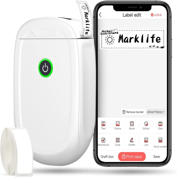 Bluetooth-etikettmaskin, P11 självhäftande etikettmaskin, bärbar termisk skrivare kompatibel med Android iOS