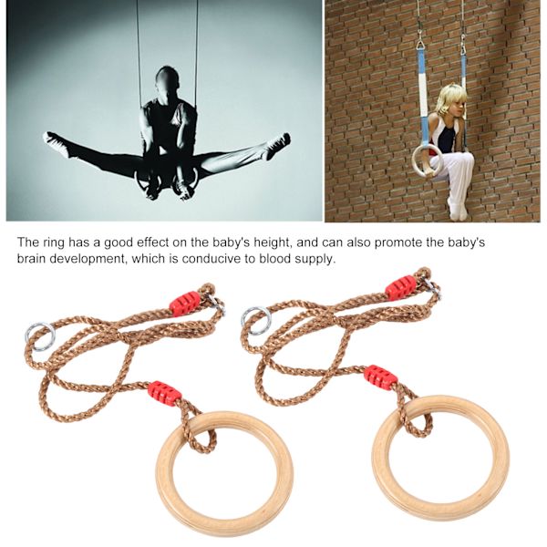 2 st/set Fitness Trä Gymnastik Ring med Rep Barn Sport Trä Gungor Ringar