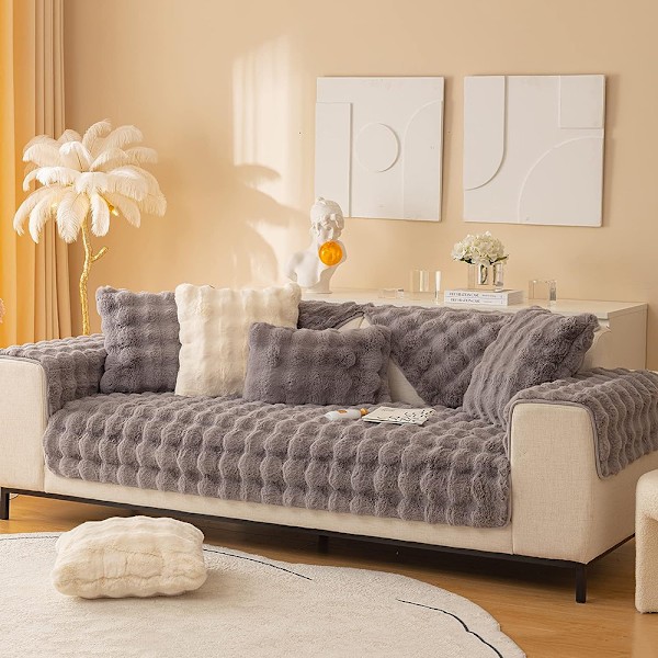 Kanin Plysch Soffa Överdrag L Form 1/2/3/4 Sits Soffa Överdrag Hörnsoffa U Form, 2023 Ny Universal Halkskyddad Soffa Skydd, Super Mjuk Soffa Överkast Gjort