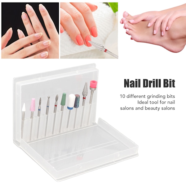 10-delars Elektrisk Nagelfilsats, Volframstålkarbid Nagelborr För Akryl Gel Naglar, Manikyr Pedikyr Verktyg Med Multifunktion Och
