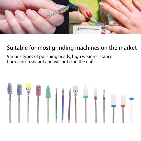 15 st professionella nagelborrset elektrisk manikymaskin borr bits nagelslipspetsset