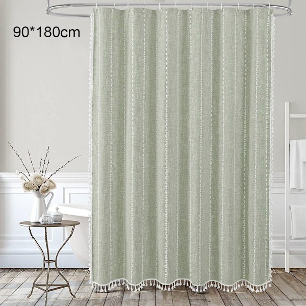 Sage Green Boho Duschdraperi i Lantlig Stil med Rostbeständiga Öljetter, Skrynkelfritt för Elegant Badrumsinredning (36 x 72)
