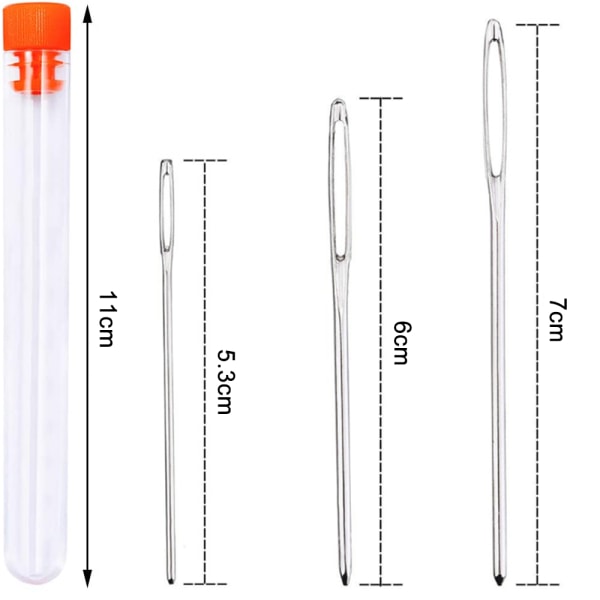 LAOYE stoppnålar 9 st. Broderinålset med stort öga trubbig nål stålsynålar med spets och extra stort öga (5,3 cm, 6 cm, 7 cm) i