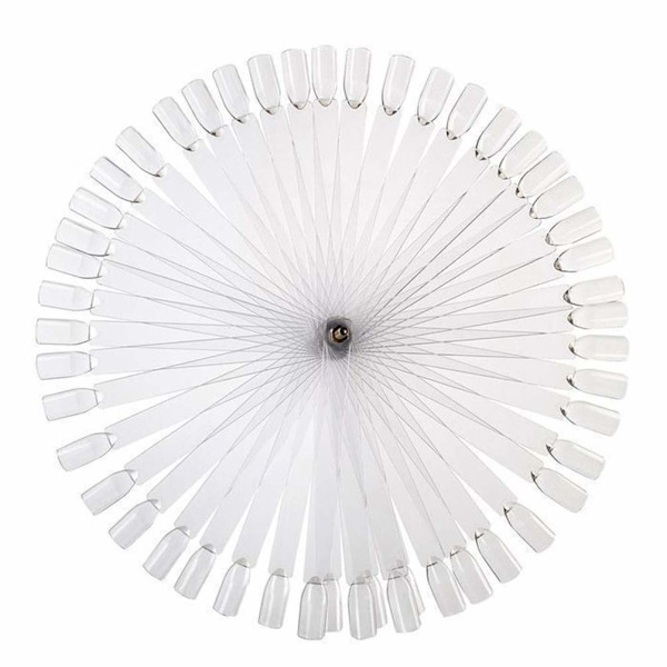 50 st transparenta fläktformade falska nagelprovpinnar nagellack övning display konstspetsar nagelprovpinnar med metalldelad ring