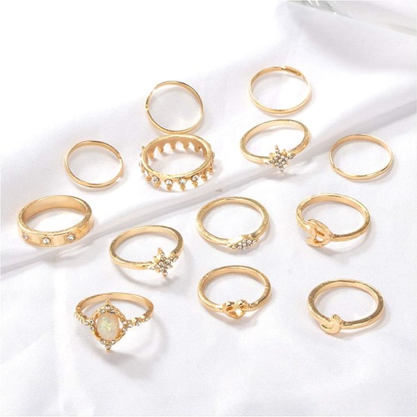 13 st Kvinnor Ringar Set Knuckle Rings Guld Bohemian Rings för flickor Vintage Gem Crystal Rings Joint Knot Ring Sets för tonårsfest Daily Fesvital