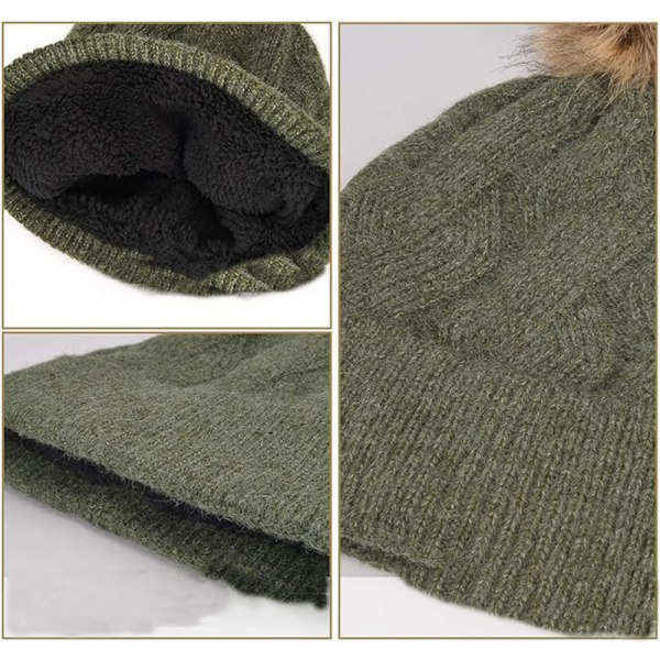 Hatt handskar set för kvinnor med tjockt fleecefoder, varm vinterhatt, vantar hatt med bobble och vantar för kvinnor