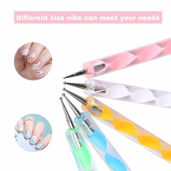 5-delad 2-vägs prickpenna verktyg nagelkonst spets, flerfärgad prickverktyg set, prickfärg nagelkit, används för prägling mönster lera nagelkonst