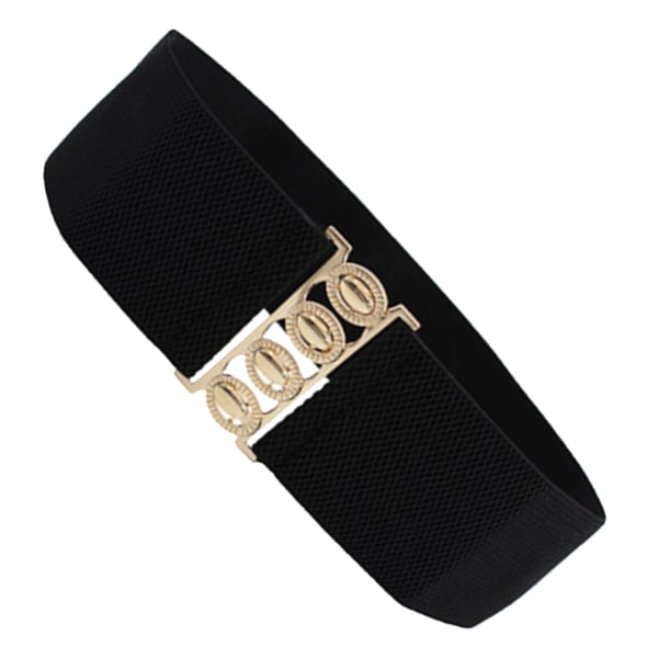 Bred elastisk midjebälte stretch midjeband retro spänne spänne bälte-svart