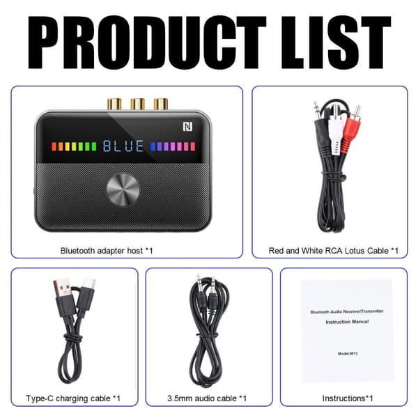 2-i-1 Bluetooth 5.3 Mottaker Sender NFC HiFi Stereo Lydadapter AUX