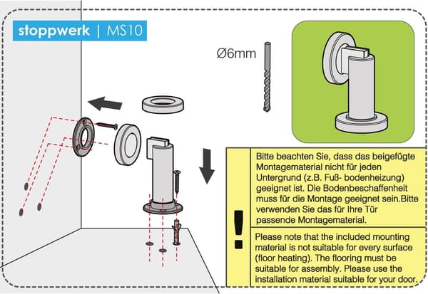 Magnetisk dørstopper MS010 i rustfrit stål-look Dørstopper