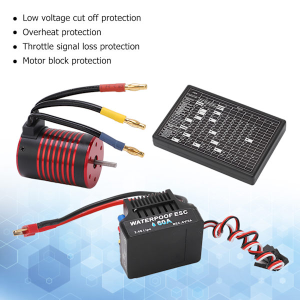 Borstlös motor ESC-kit Vattentät 3650 Borstlös motor 60A ESC Programmeringskort Set för 1/10 RC Bil 2300KV