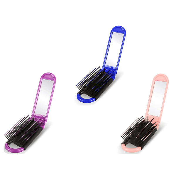 3-pack mini hopfällbar spegel Detangler hårborste