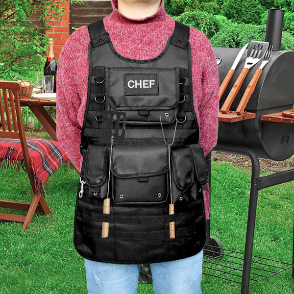Molle Canvas Förkläde BBQ Grill Kock Förkläde Utomhus Camping Verktyg Förkläde med Förvaringsfickor